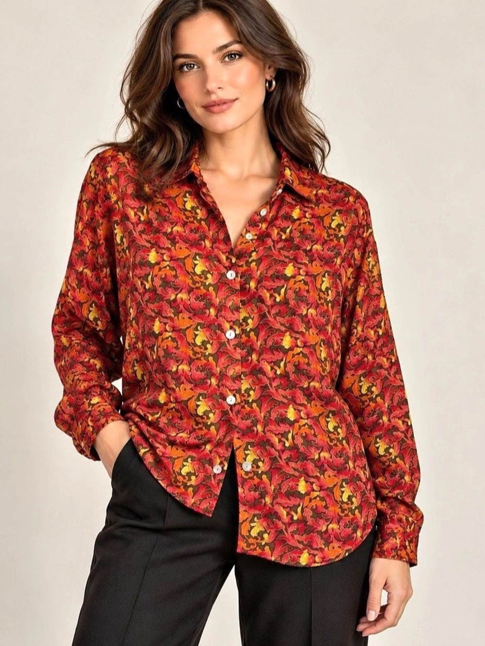 Vintage Melrose Silk Studio 100% Silk Printed Button Down Size Medium